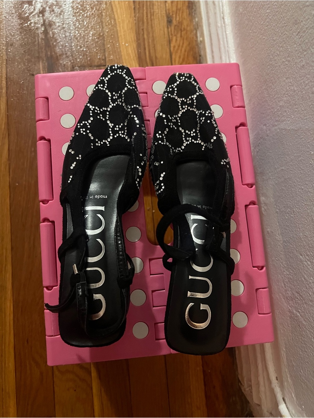 Gucci Black Crystal-Embellished Pointed-Toe Mules